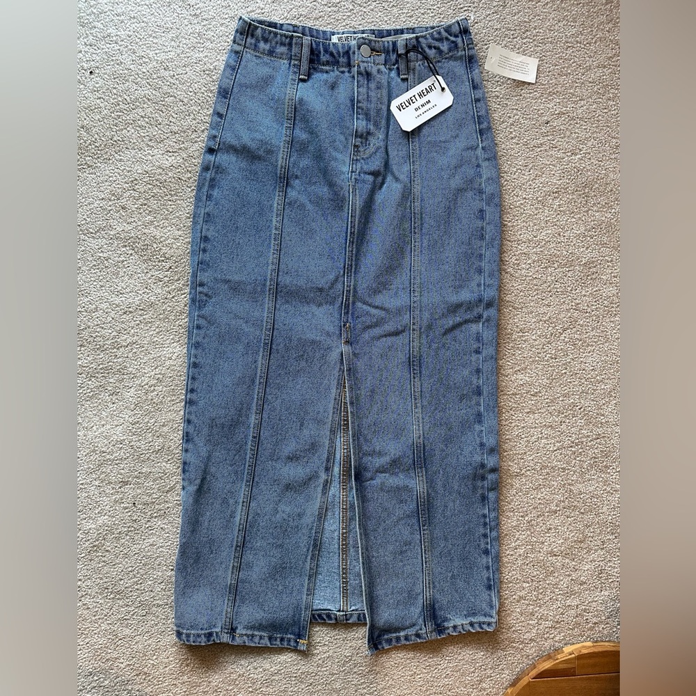 Velvet Heart Blue Denim Women's Skirt with Slit